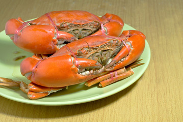 steamed crabs prepared on plate
