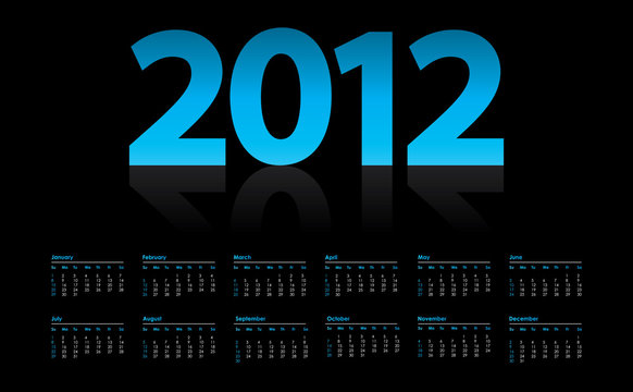 calendar for 2012, week starts on Sunday