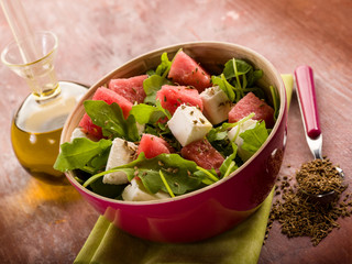 salad with water-melon, arugula feta cheese and fennel seed