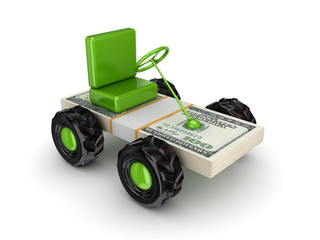 Stylized small car made of dollars pack.