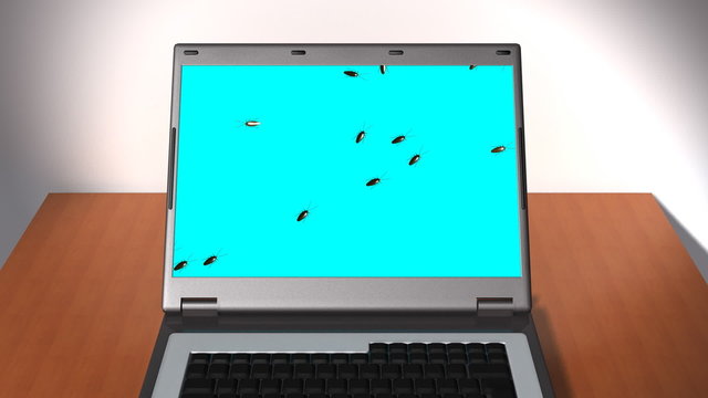 Laptop is infected by a virus which fills the screen with bugs.