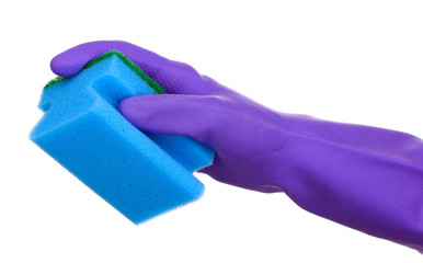 Sponge in hand isolated on white