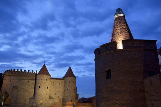 Fototapeta Barbican castle in impressive blue sky. Warsaw old town