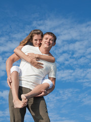 Piggyback on background of sky