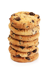 Chocolate chips cookies isolated on white.