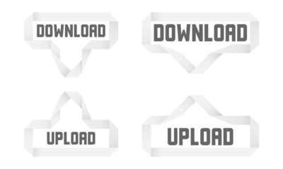 Paper download and upload buttons. Vector illustration.