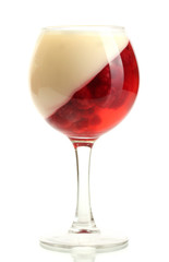 fruit jelly with raspberries in glass isolated on white