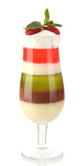 fruit jelly with berries in glass isolated on white