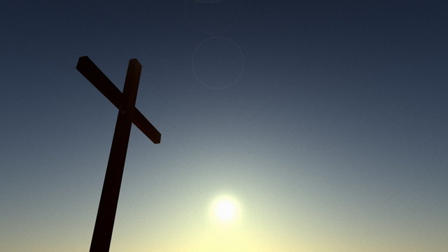 Christian cross against a dawn time lapse sky.