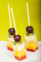 delicious fruit skewers served on a plate