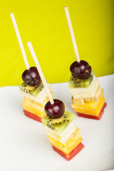 delicious fruit skewers served on a plate