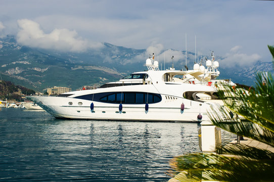 Luxury yacht in port. Budva. Montenegro