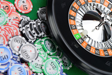 Roulette wheel in casino closeup