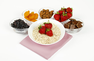 morning breakfast with oatmeal and strawberries