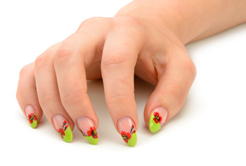 Female hand with manicure closeup.Isolated on white