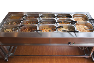 Chinese buffet warmer display with food