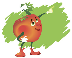 Comic tomato in white gloves