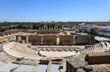 Obraz premium Roman Amphitheater ruins Italica, Province Seville, Spain
