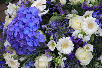 White and blue flower arrangement