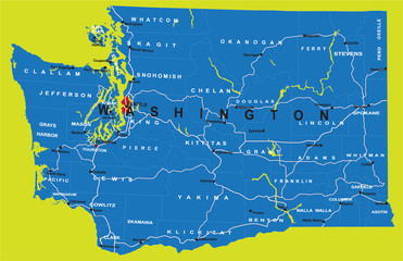Obraz premium State of Washington political map