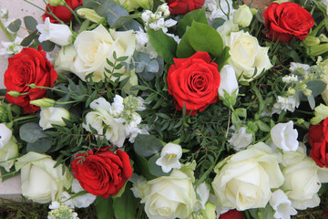 Red and white flower arrangement