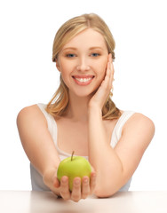 woman with green apple