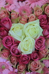 Pink bridal, flower arrangement, roses and gerberas