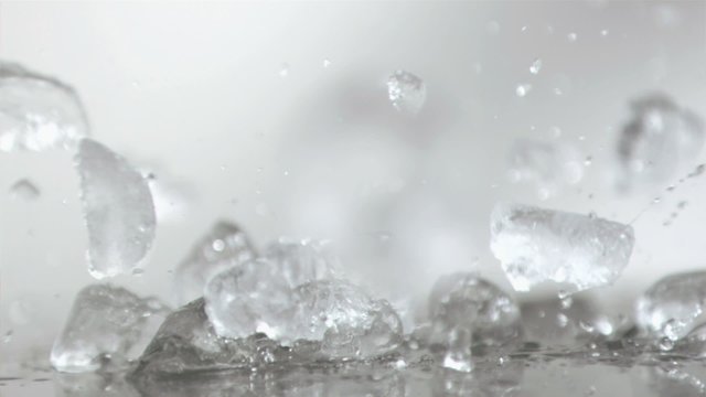 Ice cubes smashing in super slow motion