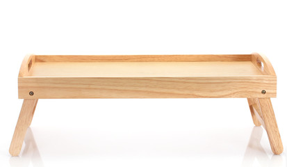 wooden tray for breakfast isolated on white