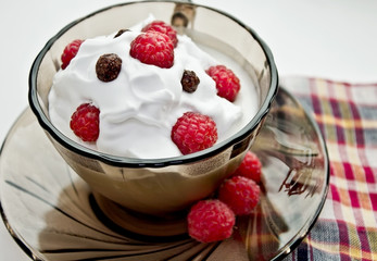 Closeup cup of dessert with ice-cream