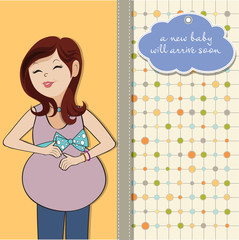 happy pregnant woman, baby shower card