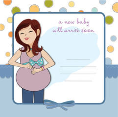 happy pregnant woman, baby shower card