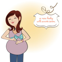 happy pregnant woman, baby shower card