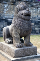 The stone sculpture of a lion of Borobudur