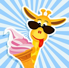 funny giraffe with pink ice cream