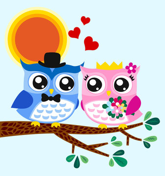 owl bride and groom