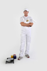 Full-length portrait of a painter with his tools
