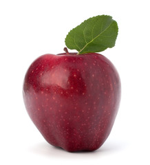 Sweet red apple with green leaf