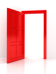 Red door over white background
