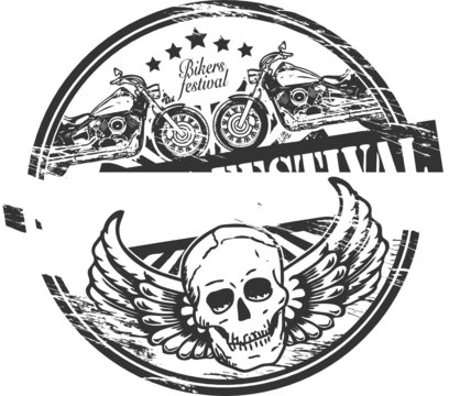 Stamp with skull and the words Bikers Festival inside, vector