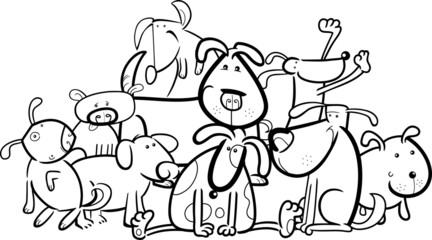 Cartoon Group of Dogs for Coloring