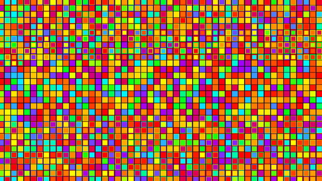 Frame is filled with colored squares changing size.
