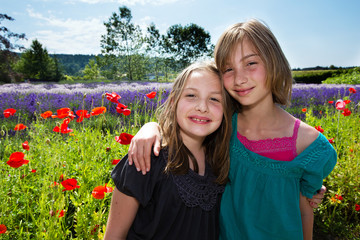 Two girls in a field of lavender