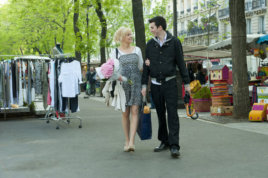 Caucasian couple at market