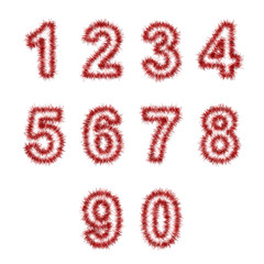 red tinsel digits on white