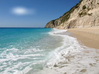 Beautiful summer white Egremni beach on Ionian Sea
