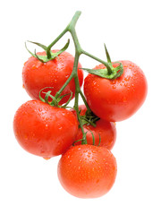 clusters of ripe tomatoes closeup on white background