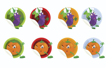 Set-of-vector-stickers-with-eggplant-and-orange