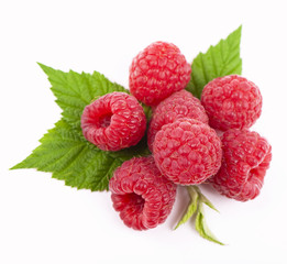 Macro shot of appetizing raspberries over white