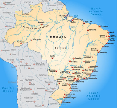 Landkarte von Brasilien und Umland